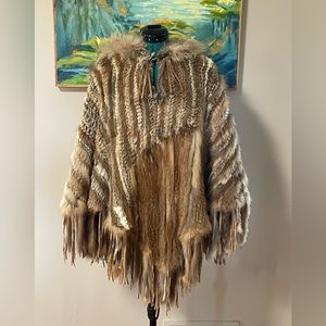 RIZAL Genuine Fox Fur Hooded Poncho Cape for Neiman Marcus - Made in France